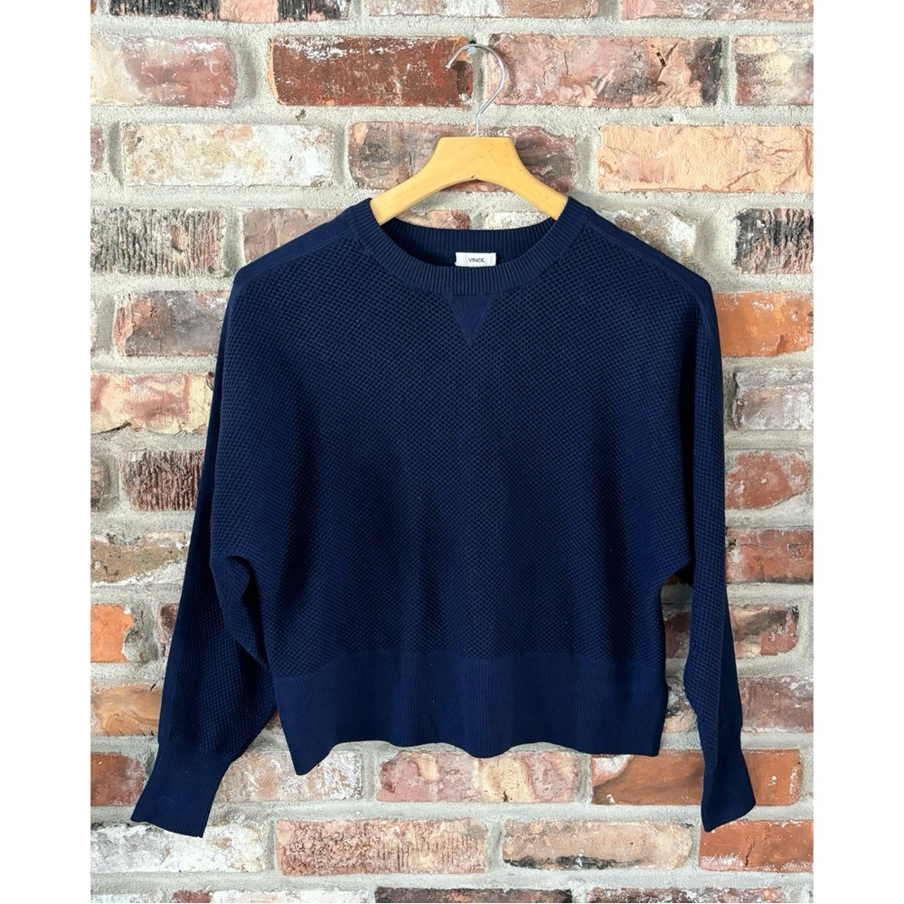 Vince Navy Blue Waffle Knit Sweater, XS